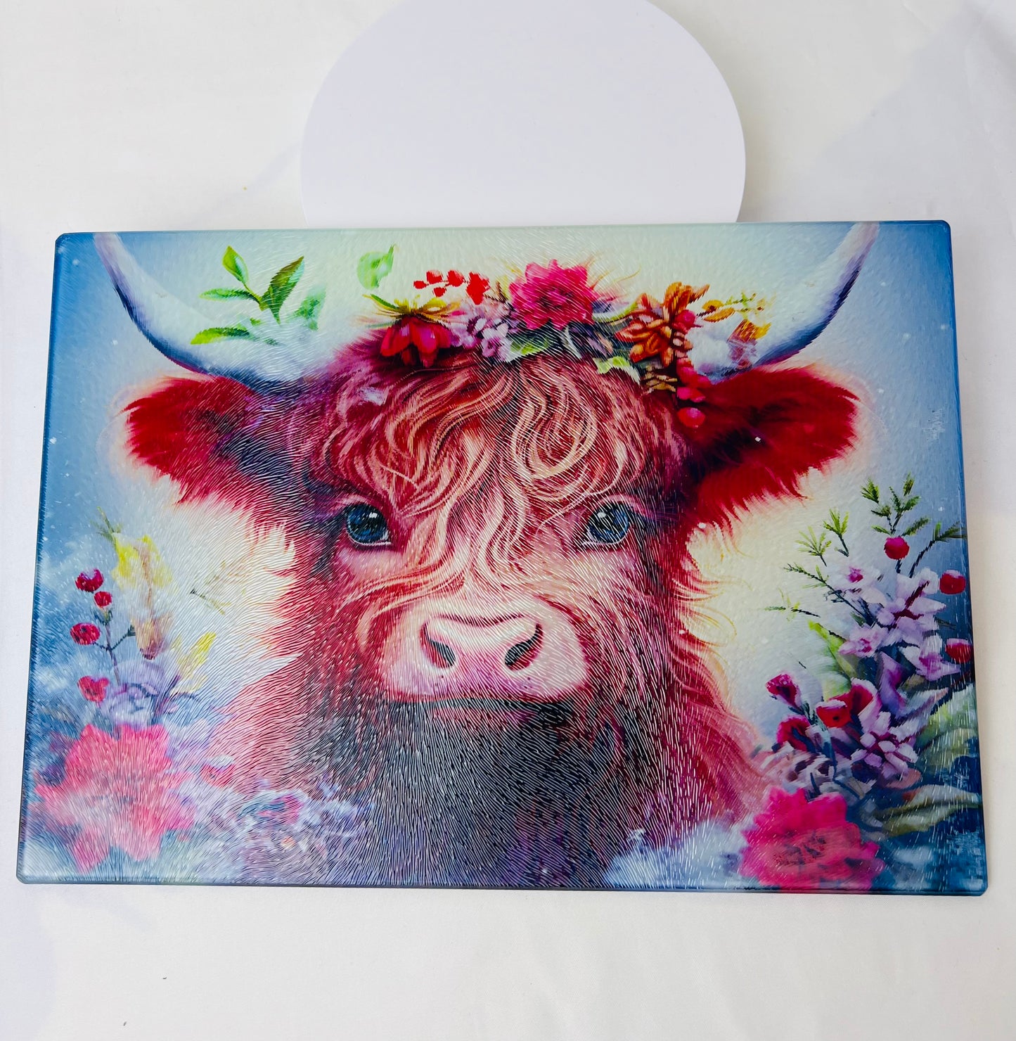 Highland cow glass cutting board