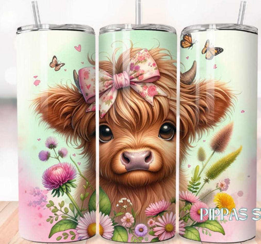 20oz meadow baby highland cow stainless steel tumbler