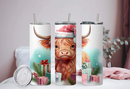 Christmas baby highland cow 20oz stainless steel tumbler