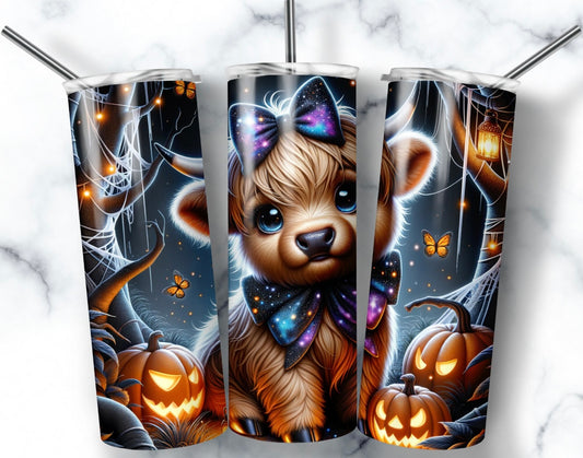 Halloween pumpkin highland cow 20oz tumbler