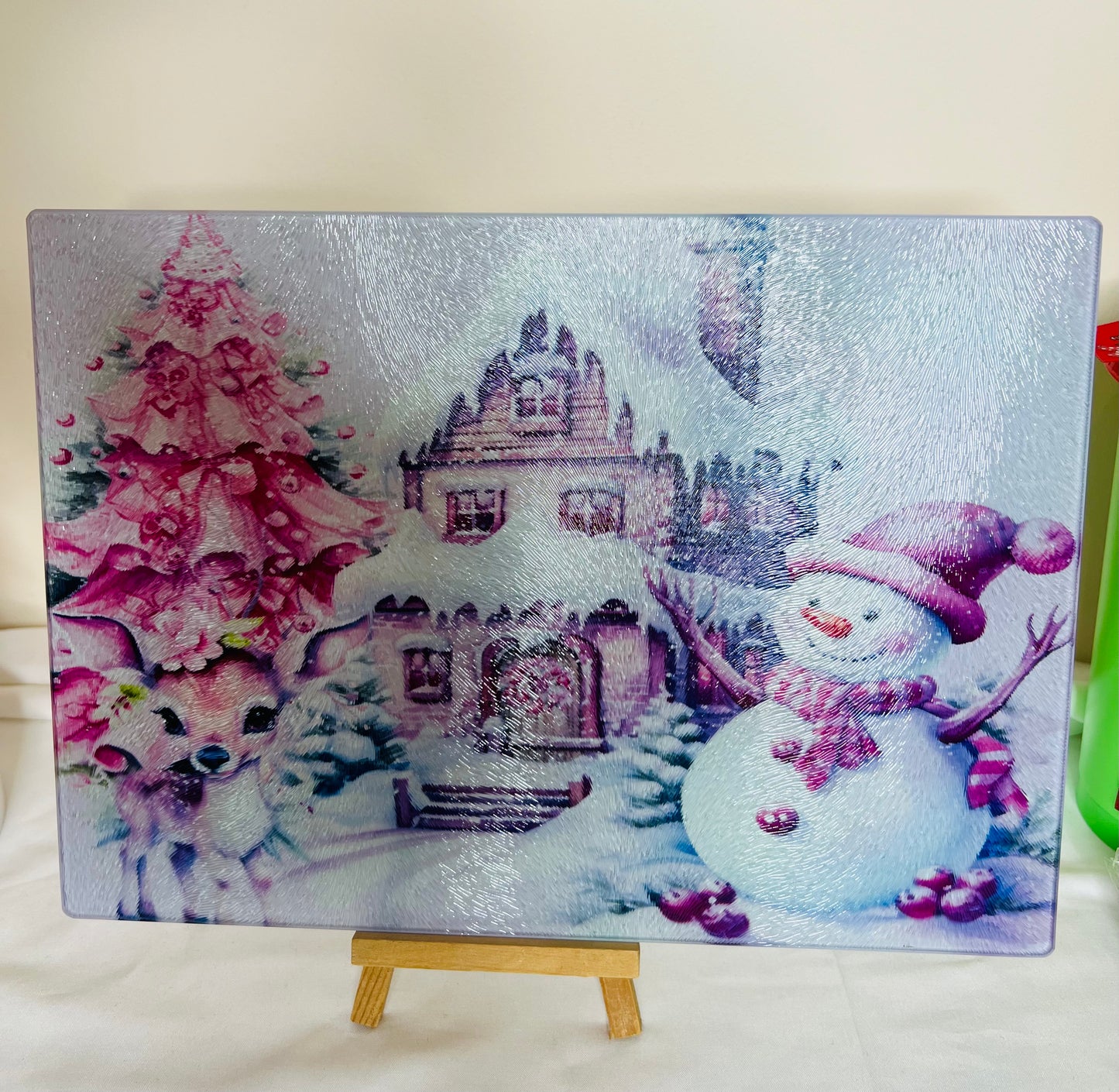 Glass cutting board pink Christmas