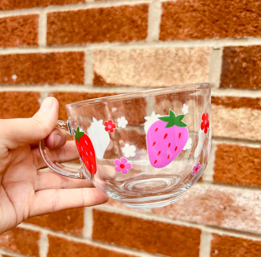 Large strawberry glass mug