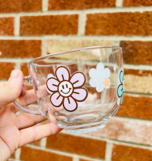 Large flower smiles glass mug