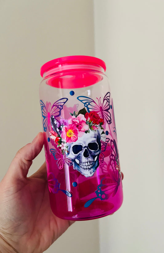 Skutterfly hot pink ombre 16oz glass