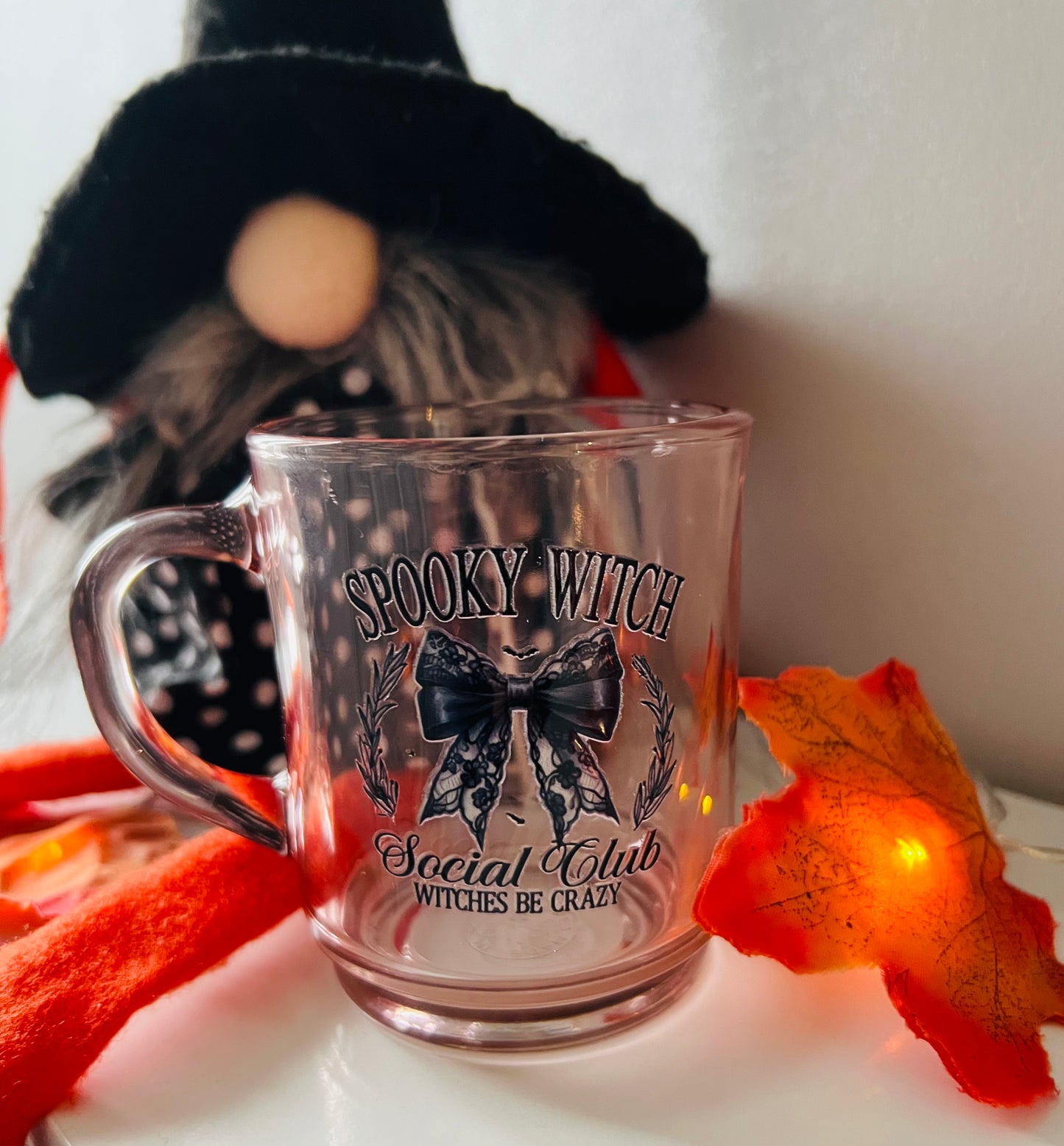 Spooky witch social club pink glass mug