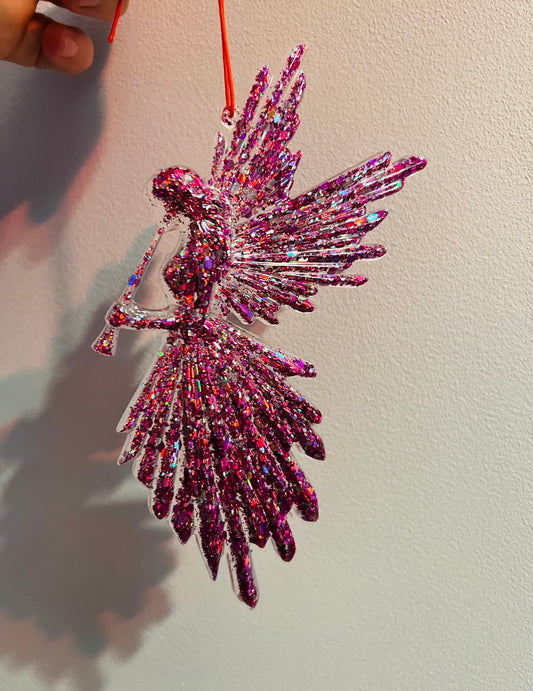 Resin hanging angel ( pink/purple glitter)