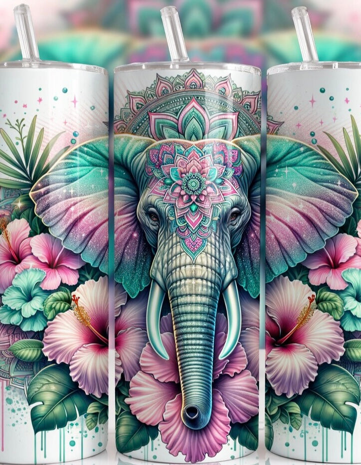 Floral elephant 20oz stainless steel tumbler