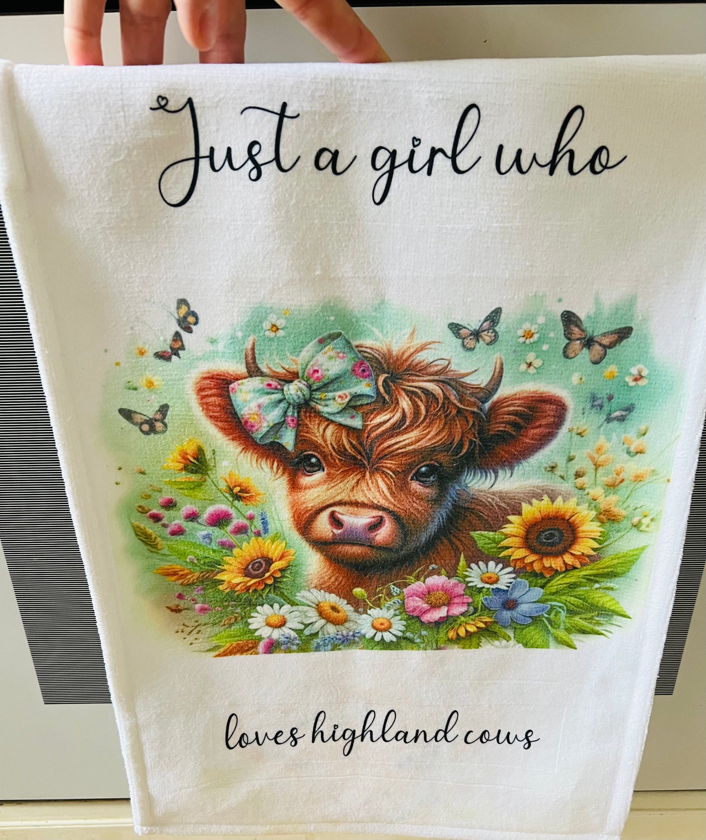 Highland cow / personalised tea towel