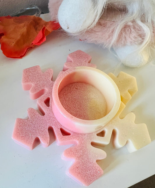 Snowflake tea light holder ( pink/cream glitter)