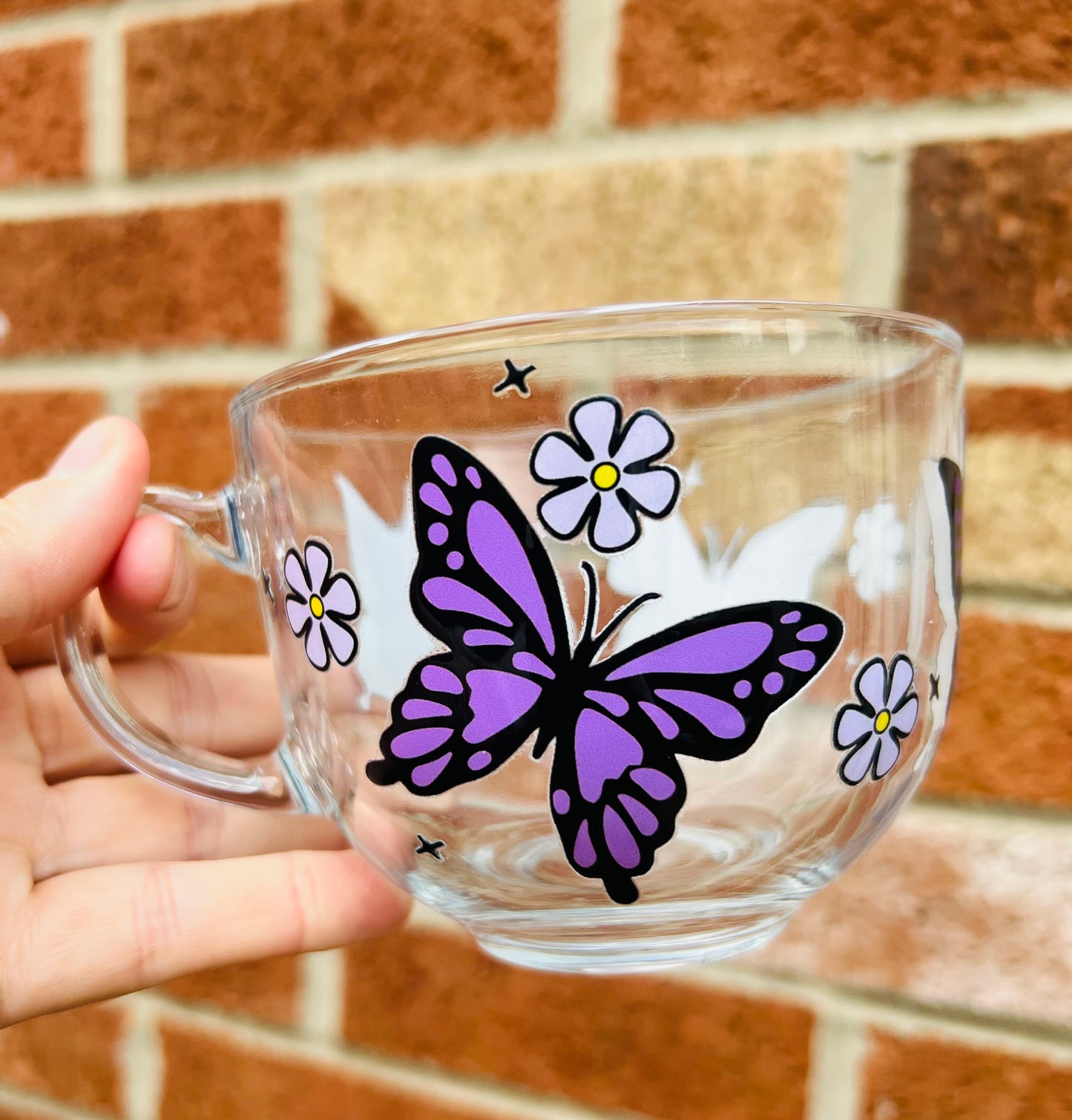 Large butterfly glass mug