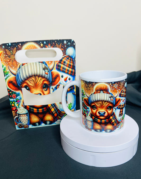 Snowman and highland cow 11oz ceramic mug