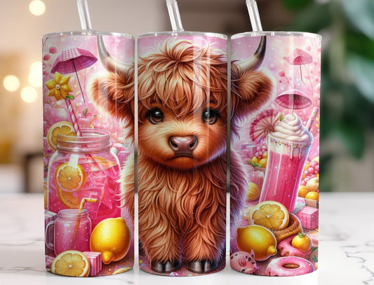 Pink lemonade baby highland cow 20oz tumbler