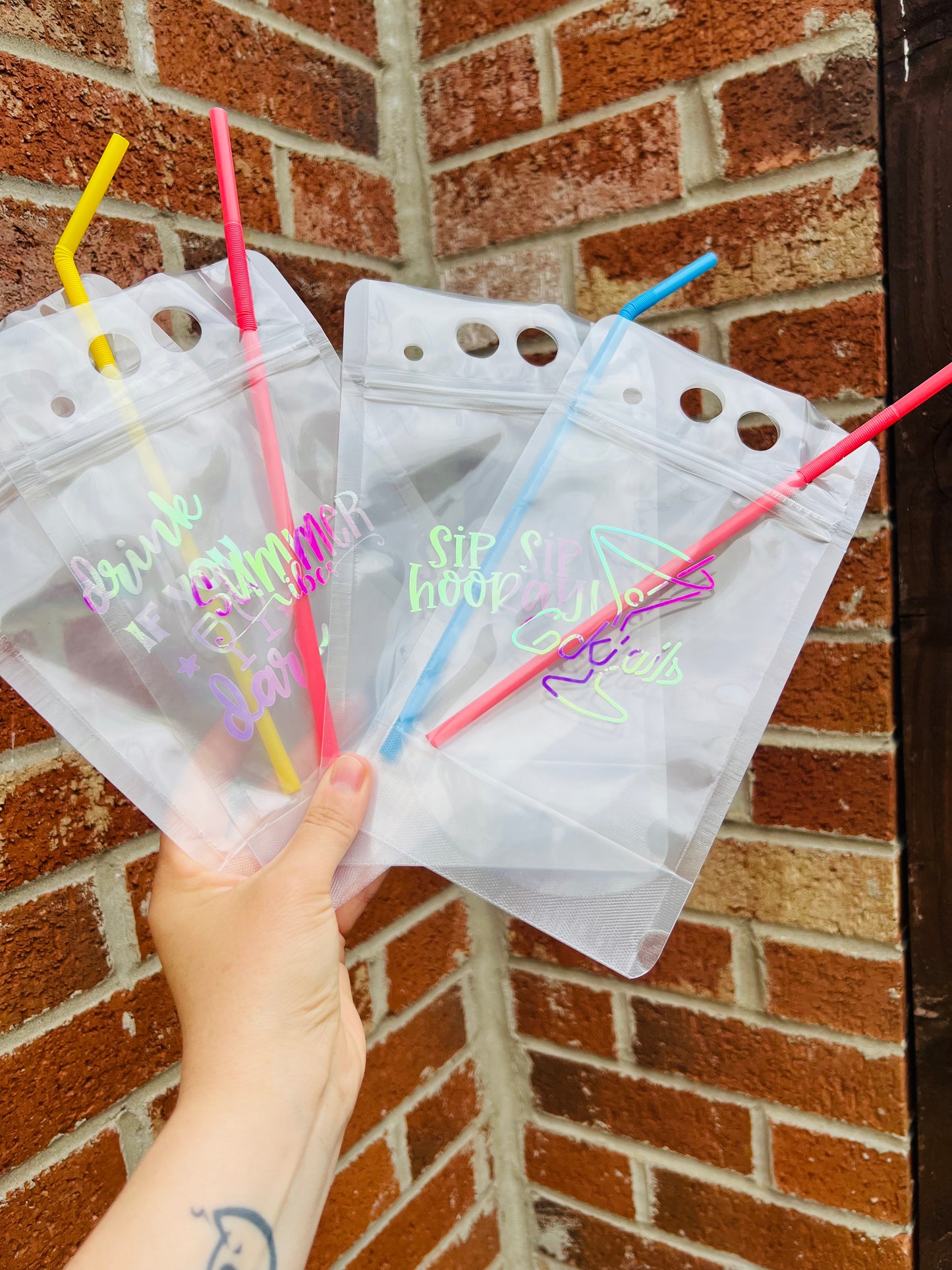 Reusable drink pouches with straw