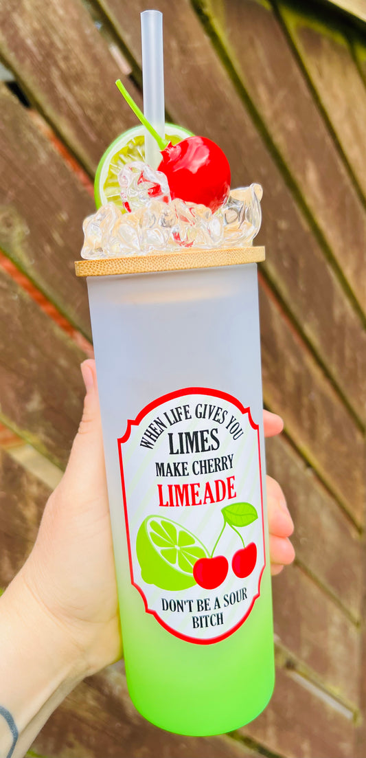 17oz green ombré frosted glass when life gives you limes make limeade tumbler