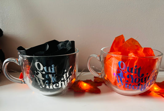 Quit your witching large glass mug ( one of each available