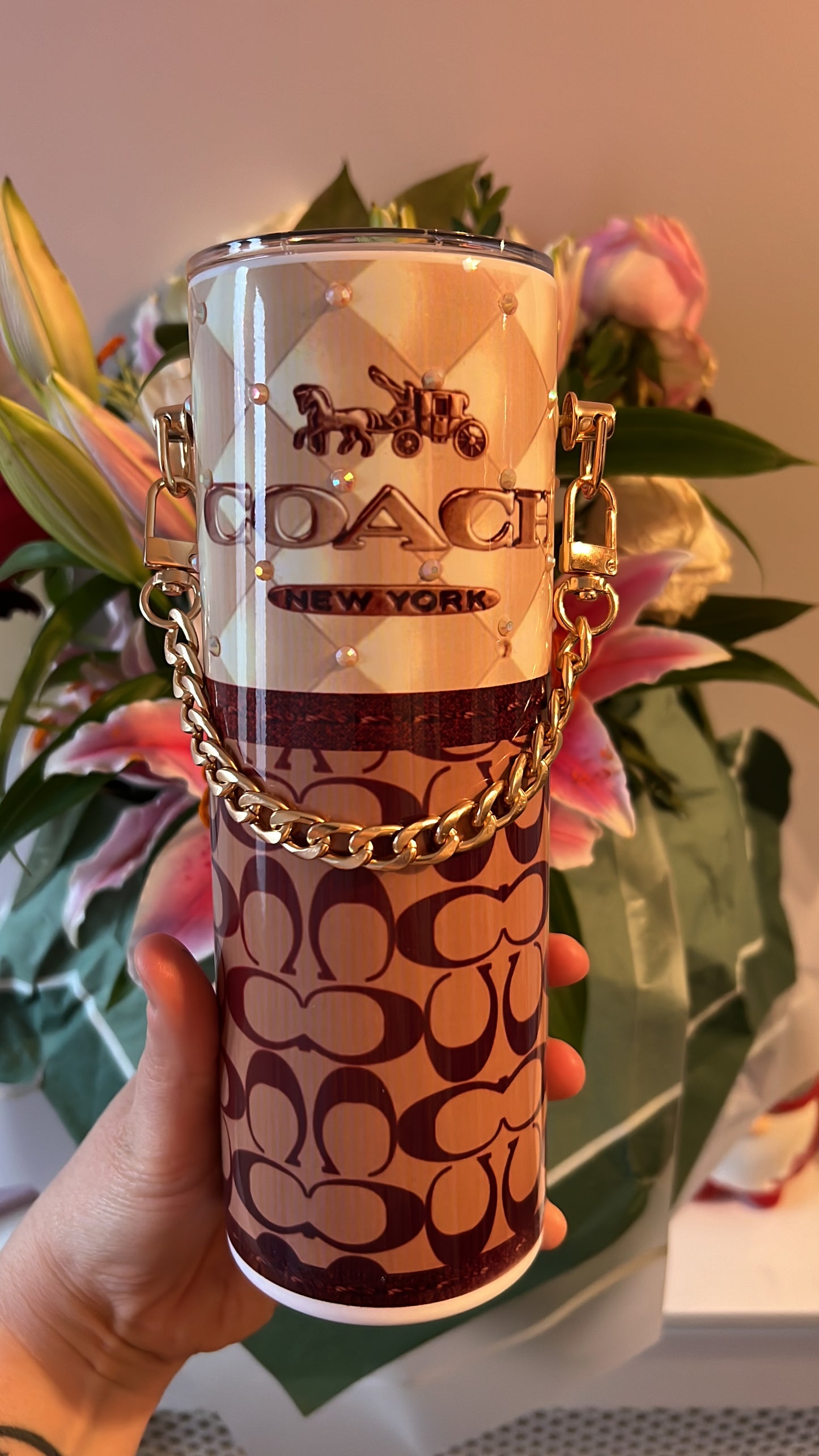 20oz chain purse style stainless steel tumbler