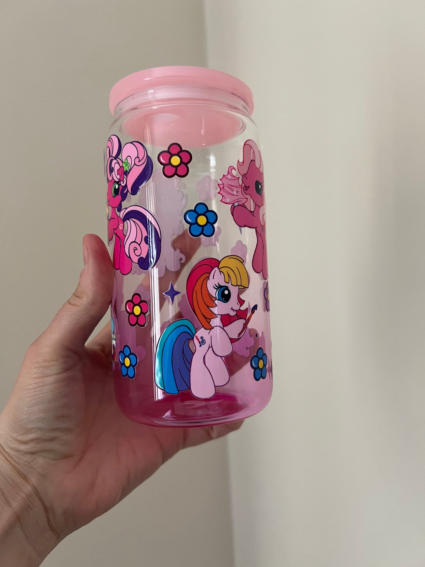 Colourful pony’s 16oz pink ombre glass