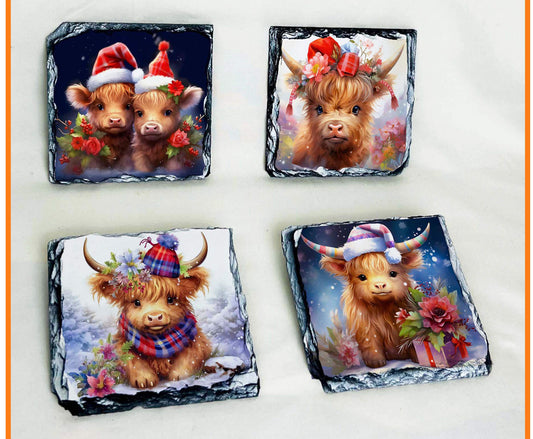 Highland cow slate coasters