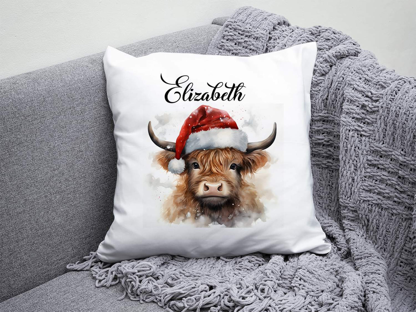 Santa hat highland cow Cushion cover