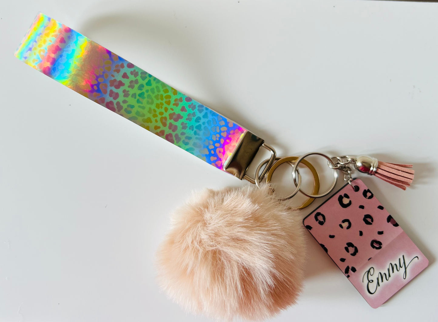 Rainbow leopard  holographic wristlet