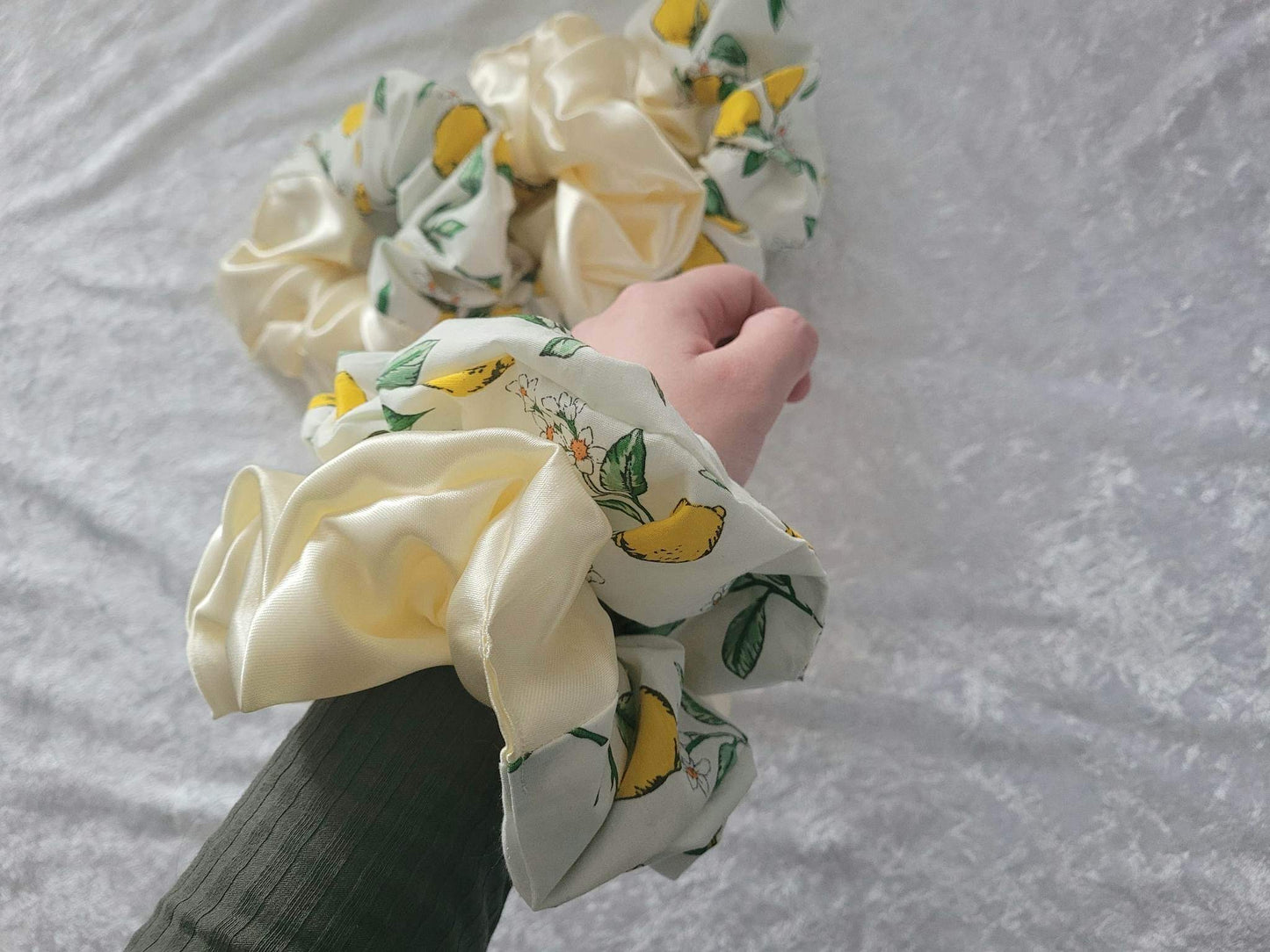 Lemon satin XL hair scrunchie