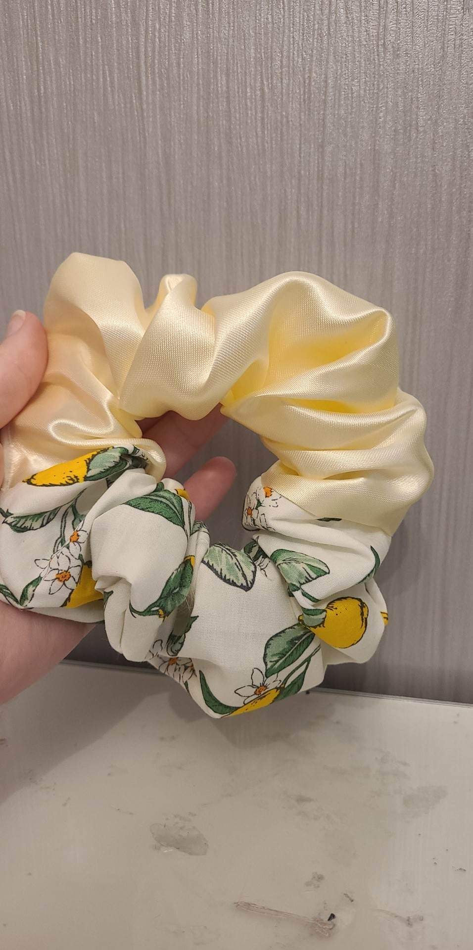 Lemon satin XL hair scrunchie