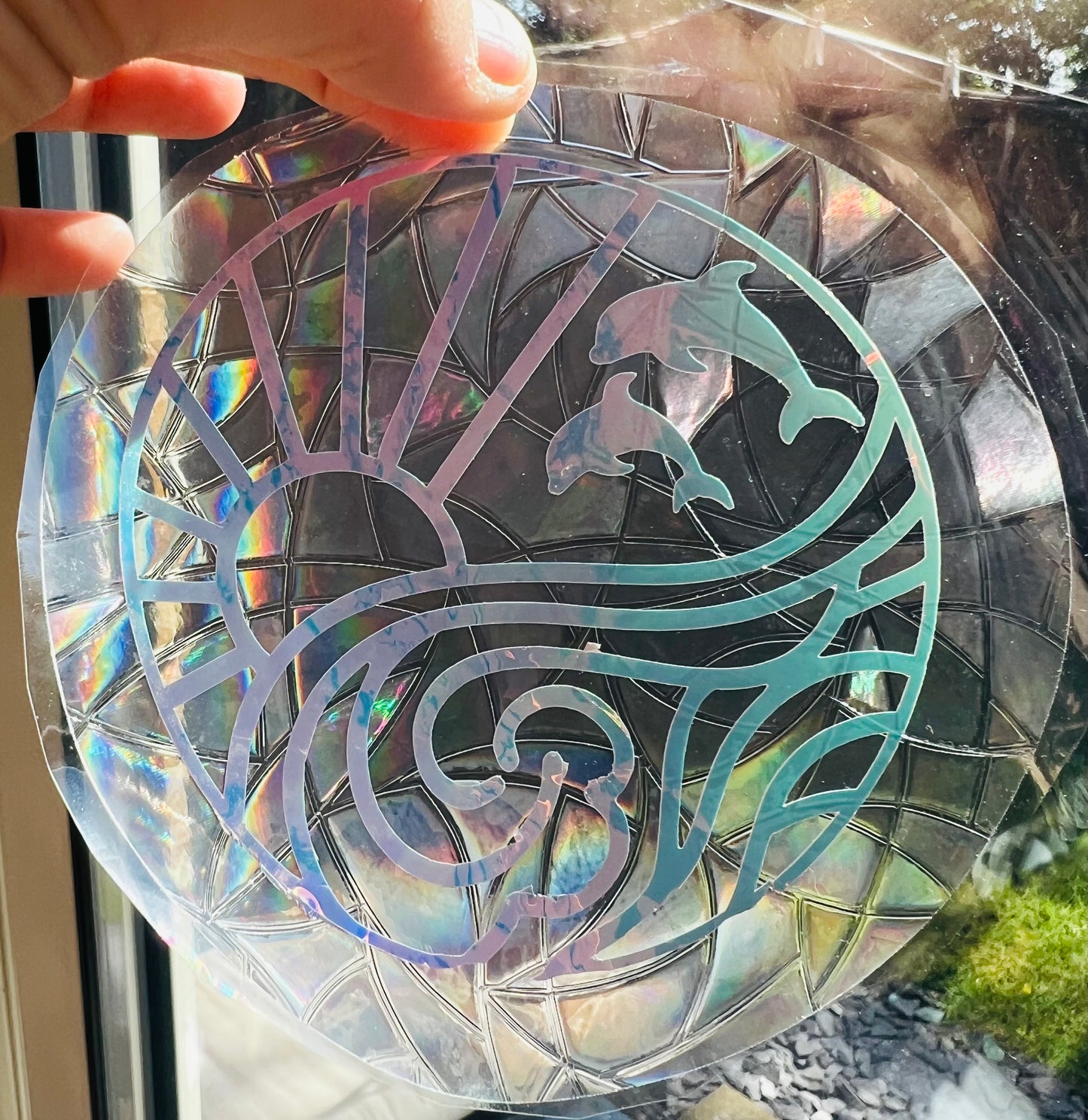 Dolphin waves suncatcher decal