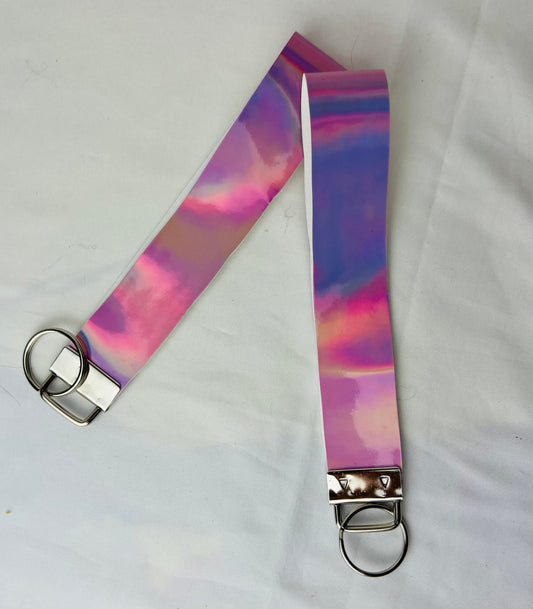 Pink holographic wristlet